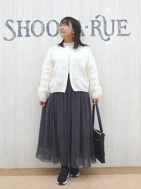 「SHOO・LA・RUE（シューラルー）の【洗濯機可】滑らか軽やか シーン問わず着れるチュールギャザースカート（スカート、グレー系）」を使った、とろろさん（レディース・153cm）の春コーディネート