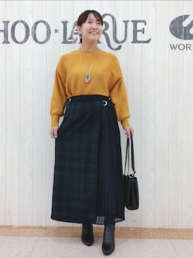 「タータンチェック」｜「アイテム（アクセサリー）」を使った、とろろさん（レディース・153cm）の秋コーディネート