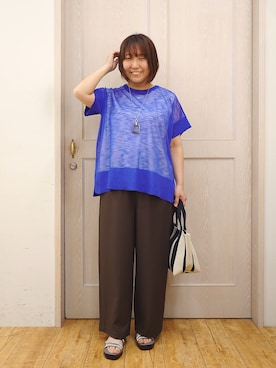 「SHOO・LA・RUE（シューラルー）の【2点セット/S-LL/体型カバー】インせず着られる 大人のシアーニット+タンクトップ（その他トップス、ブルー系）」を使った、とろろさん（レディース・153cm）の夏コーディネート