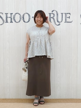 「SHOO・LA・RUE（シューラルー）の【S-LL/洗濯機可】サイドリボン付き ポコポコペプラムトップス（Tシャツ/カットソー、グレー系）」を使った、とろろさん（レディース・153cm）の秋コーディネート