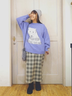 「ナロースカート」｜「アイテム（ニットキャップ/ビーニー）」を使った、とろろさん（レディース・153cm）の秋コーディネート