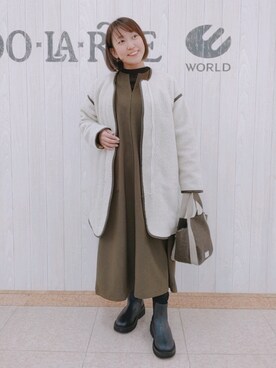 「DRESKIP（ドレスキップ）のアイテム（ノーカラーコート）」を使った、とろろさん（レディース・153cm）の冬コーディネート