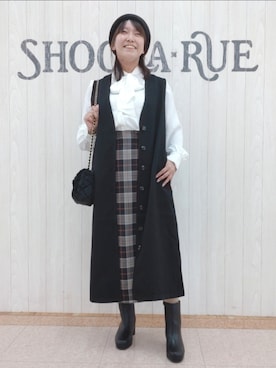 「ボウタイブラウス」｜「アイテム（ハンチング/ベレー帽）」を使った、とろろさん（レディース・153cm）の秋コーディネート