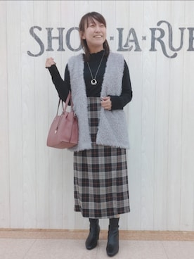 「タイトスカート」｜「アイテム（ベスト、グレー系）」を使った、とろろさん（レディース・153cm）の秋コーディネート