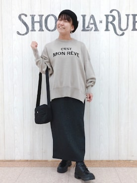 「ゆるニット」｜「アイテム（ハンチング/ベレー帽）」を使った、とろろさん（レディース・153cm）の冬コーディネート
