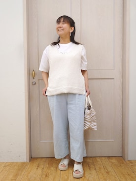「SHOO・LA・RUE（シューラルー）の【ライトオンスデニム/着丈選べる/S-LL】夏でもはける らくらくデニムイージーワイドパンツ（デニムパンツ、ブルー系）」を使った、とろろさん（レディース・153cm）の春コーディネート