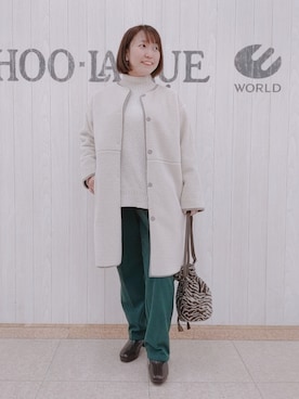 「DRESKIP（ドレスキップ）のアイテム（ノーカラーコート）」を使った、とろろさん（レディース・153cm）の冬コーディネート
