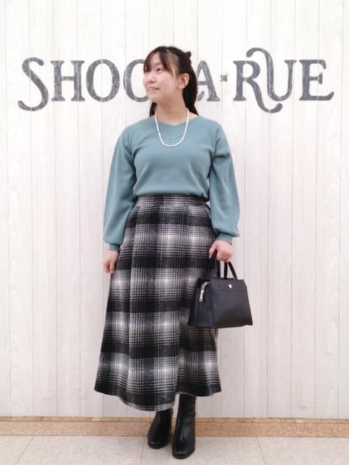 セール】【S-LL】見た目もあったか シャギー調チェックフレアスカート