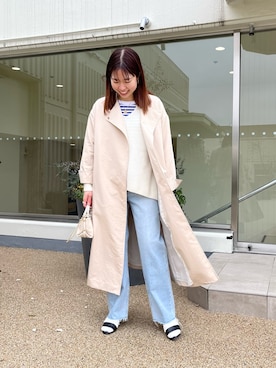 「白ニット」｜「アイテム（その他アウター）」を使った、nol   suzukiさん（レディース・157cm）の冬コーディネート
