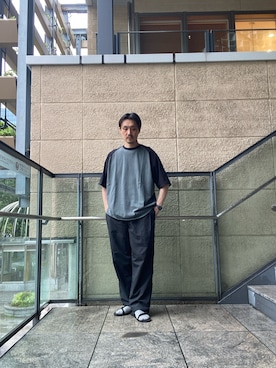 「URBAN RESEARCH DOORS（アーバンリサーチドアーズ）のGrow Organic ベースボールTシャツ（Tシャツ/カットソー、ブラック系）」を使った、tsubakiさん（メンズ・178cm）の夏コーディネート