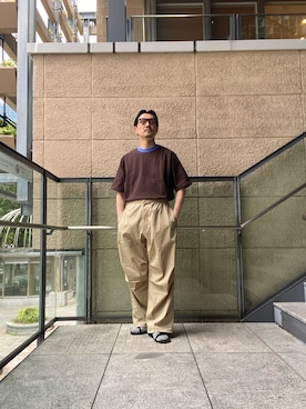 「FORK&SPOON（フォークアンドスプーン）のFORK&SPOON　撥水オーバーパンツ（その他パンツ、ベージュ系）」を使った、tsubakiさん（メンズ・178cm）の夏コーディネート