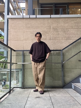 「FORK&SPOON（フォークアンドスプーン）のFORK&SPOON 　クリンクルワイドパンツ（その他パンツ、ベージュ系）」を使った、tsubakiさん（メンズ・178cm）の春コーディネート