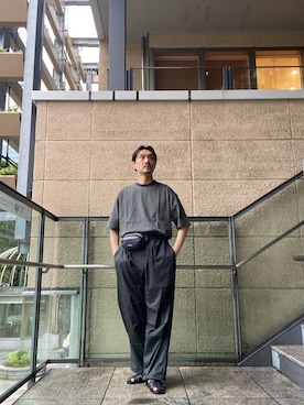 「URBAN RESEARCH DOORS（アーバンリサーチドアーズ）のOUTDOOREXCHANGE ボーダーTシャツ（Tシャツ/カットソー、グレー系）」を使った、tsubakiさん（メンズ・178cm）の夏コーディネート