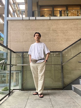 「ISLAND SLIPPER（アイランドスリッパ）のアイテム（サンダル）」を使った、tsubakiさん（メンズ・178cm）の夏コーディネート