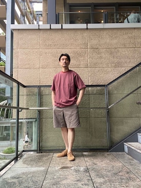 「アイテム（スニーカー、ブラウン系）」を使った、tsubakiさん（メンズ・178cm）の夏コーディネート