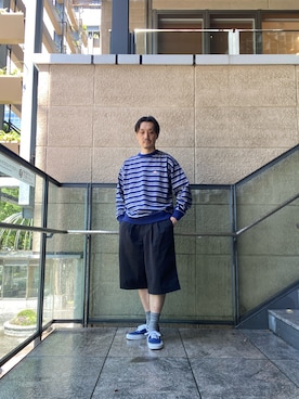 「URBAN RESEARCH DOORS（アーバンリサーチドアーズ）のDANTON　SWEAT T-SHIRTS（スウェット、ブルー系）」を使った、tsubakiさん（メンズ・178cm）の春コーディネート