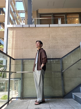 「URBAN RESEARCH DOORS（アーバンリサーチドアーズ）の『URTECH』Aircare ロングスリーブシャツ（シャツ/ブラウス、ブラウン系）」を使った、tsubakiさん（メンズ・178cm）の夏コーディネート