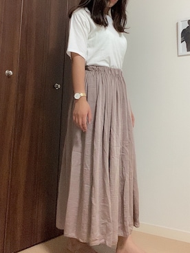 「しまむら（シマムラ）のTシャツ（Tシャツ/カットソー、ホワイト系）」を使った、star🌟さん（レディース・157cm）の夏コーディネート