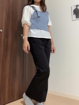 「しまむら（シマムラ）のブラウス ビスチェ セット（トップス、ブルー系）」を使った、star🌟さん（レディース・157cm）の夏コーディネート