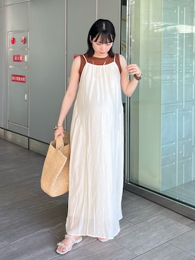 「シアートップス」｜「アイテム（Tシャツ/カットソー、ブラウン系）」を使った、doudou_mahiroさん（レディース・157cm）の夏コーディネート