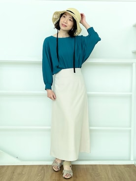 「Aラインスカート」｜「アイテム（帽子）」を使った、あやさん（レディース・160cm）の夏コーディネート
