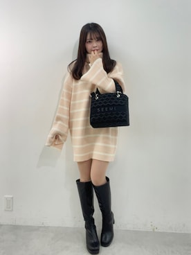 「one after another NICE CLAUP（ワンアフターアナザーナイスクラップ）のNC刺繍ハイネックニットミニワンピ（ニット/セーター）」を使った、Nonokaさん（レディース・153cm）の冬コーディネート