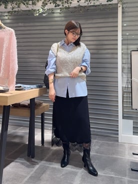 「スカートコーデ」｜「アイテム（ベスト）」を使った、HAYASHIさん（レディース・162cm）の秋コーディネート