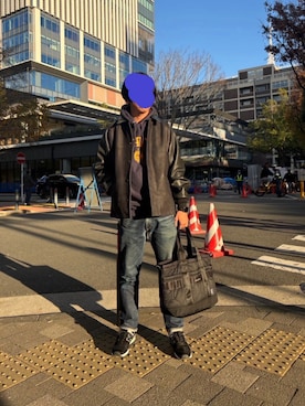 「アイテム（トートバッグ、ブラック系）」を使った、onoroffさん（メンズ・178cm）の冬コーディネート