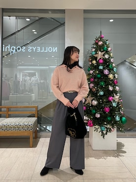 「NOLLEY’S Sophi（ノーリーズソフィ）の《セットアップ対応》ウォッシャブルウール混ツイルハイウエストワイドパンツ（その他パンツ）」を使った、ワタナベさん（レディース・157cm）の秋コーディネート