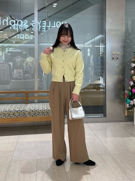 「NOLLEY’S Sophi（ノーリーズソフィ）の《セットアップ対応》ウォッシャブルウール混ツイルハイウエストワイドパンツ（その他パンツ）」を使った、ワタナベさん（レディース・157cm）の冬コーディネート