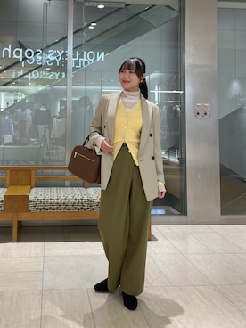 「ニット/セーター」｜「アイテム（アクセサリー）」を使った、ワタナベさん（レディース・157cm）の秋コーディネート