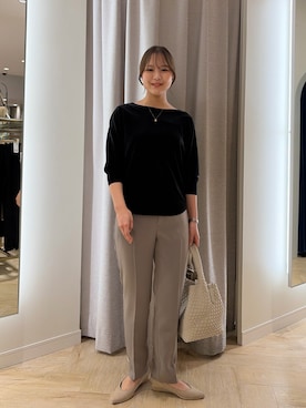 「NOLLEY’S Sophi（ノーリーズソフィ）の【BECシリーズ】ウォッシャブルベロアドルマン2WAYプルオーバー（Tシャツ/カットソー、ブラック系）」を使った、ワタナベさん（レディース・159cm）の夏コーディネート