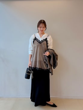 「アイテム（キャミソール、グリーン系）」を使った、ワタナベさん（レディース・159cm）の秋コーディネート