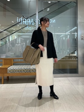 「アイテム（ノーカラージャケット）」を使った、ワタナベさん（レディース・157cm・20代）の冬コーディネート