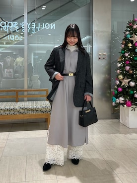 「アイテム（ベルト）」を使った、ワタナベさん（レディース・157cm）の冬コーディネート