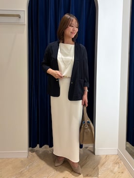 「NOLLEY’S Sophi（ノーリーズソフィ）の《セットアップ対応》ウォッシャブルマルチファンクションタイトスカート（スカート、ホワイト系）」を使った、ワタナベさん（レディース・159cm）の夏コーディネート