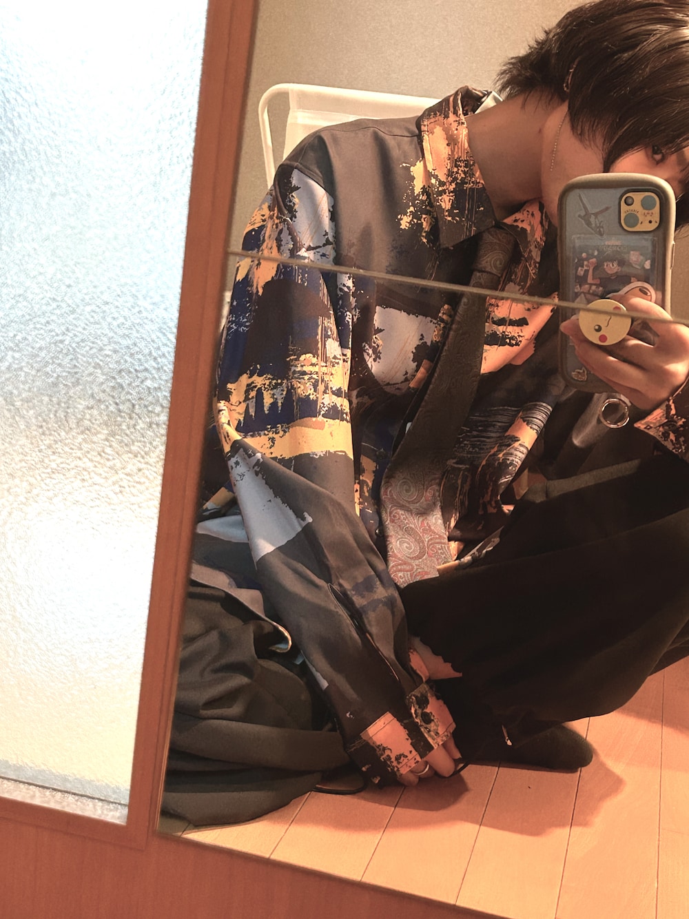 「おでかけコーデ、秋先取りコーデ、秋服準備始めました、秋色、休日スタイル、WEARyouthコーデ、HARE、CASPER JOHN、キャスパージョン、柄シャツ、ネクタイ、メンズライク」｜「CASPER JOHNのVarious loose shirts/バリアスルーズシャツ（シャツ/ブラウス、ブラック系）」を使った、ka23s0さん（レディース・162cm）の夏コーディネートの1枚目の写真