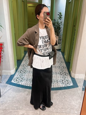 「sheinのアイテム（Tシャツ/カットソー、ホワイト系）」を使った、yuip02さん（レディース・161cm）の夏コーディネート