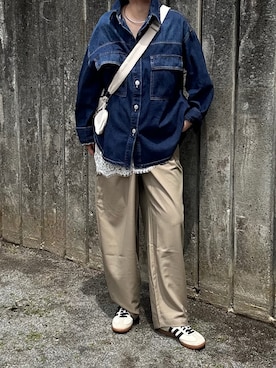 「nuguのアイテム（パンツ、ベージュ系）」を使った、yuip02さん（レディース・161cm）の春コーディネート