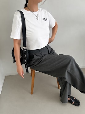「solleim（ソルレム）のクロップド刺繍Tシャツ（Tシャツ/カットソー、ホワイト系）」を使った、yuip02さん（レディース・161cm）の夏コーディネート