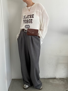 「niko and...（ニコアンド）のカレッジメッシュプルオーバー（ニット/セーター、ベージュ系）」を使った、yuip02さん（レディース・161cm）の夏コーディネート