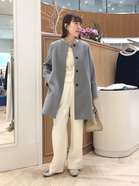 「アイテム（ノーカラーコート）」を使った、yamaguchiさん（レディース・163cm）の冬コーディネート