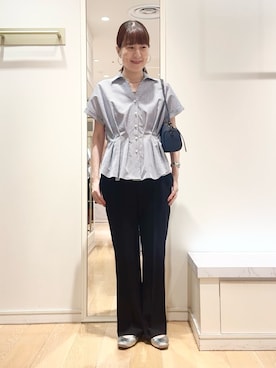 「NOLLEY’S Sophi（ノーリーズソフィ）のウォッシャブルカットジョーゼットスリットパンツ（その他パンツ、ブラック系）」を使った、yamaguchiさん（レディース・163cm）の夏コーディネート