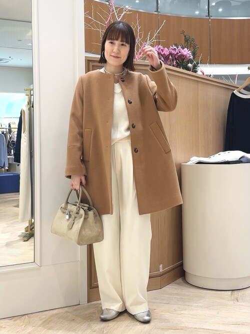 セール】ブローチ付きAラインノーカラーコート（ノーカラーコート
