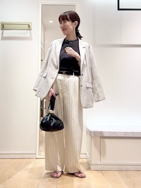 「NOLLEY’S Sophi（ノーリーズソフィ）のウォッシャブル72/2超長綿オーバーサイズT（Tシャツ/カットソー、グレー系）」を使った、yamaguchiさん（レディース・163cm）の夏コーディネート