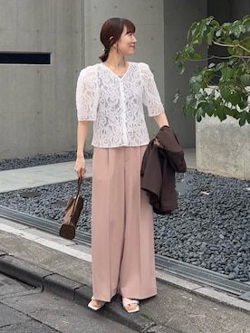 「NOLLEY’S（ノーリーズ）のナイロンショルダーバッグ（ショルダーバッグ、ブラウン系）」を使った、yamaguchiさん（レディース・163cm）の春コーディネート