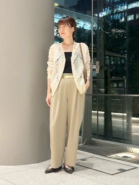 「NOLLEY’S（ノーリーズ）のウォッシャブルシャンブレーツイルワイドパンツ（その他パンツ、ベージュ系）」を使った、yamaguchiさん（レディース・163cm）の秋コーディネート