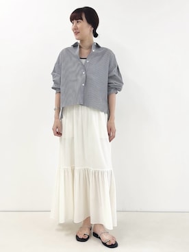 「ストライプシャツ」｜「アイテム（タンクトップ）」を使った、yamaguchiさん（レディース・163cm）の夏コーディネート