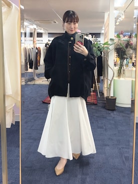 「NOLLEY’S（ノーリーズ）のNMPスイングトップ（チェスターコート、ブラック系）」を使った、yamaguchiさん（レディース・163cm）の秋コーディネート