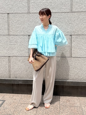 「NOLLEY’S（ノーリーズ）のペーパーワンショルダーバッグ（ショルダーバッグ、ブラウン系）」を使った、yamaguchiさん（レディース・163cm）の夏コーディネート
